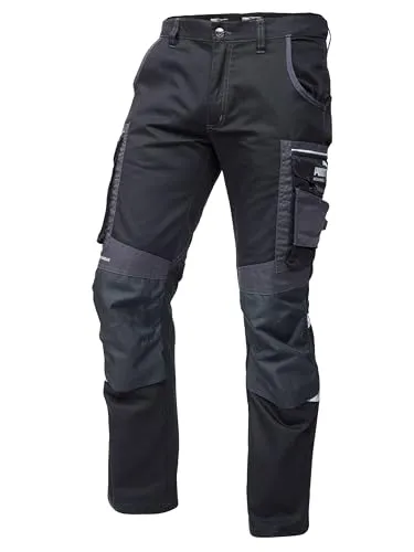Puma-Workwear Arbeitshose Precision X, Herren Bundhose, schwarz, Größe 44 - Arbeits- & Schutzkleidung mit 2 Cargotaschen, Knietaschen für Einschubkissen und Reflektoren für bessere Sichtbarkeit – ideal für Profis.