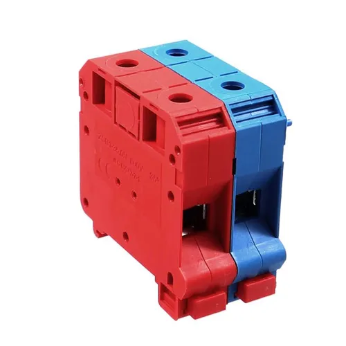 35mm² DC Hochstrom Klemmenblock für 35mm DIN-Hutschiene, 125A/800V, rot/blau