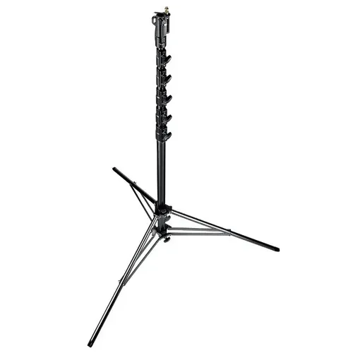 Manfrotto 269HDBU Stativ High Super Alu Schwarz - Professionelles Stativ für Fotografen, max. Höhe 7,3m, ideal für Studio und Location. Leichtes Aluminium, hohe Stabilität dank doppelter Beinverstrebung und Nivellierbein für unebenes Terrain.