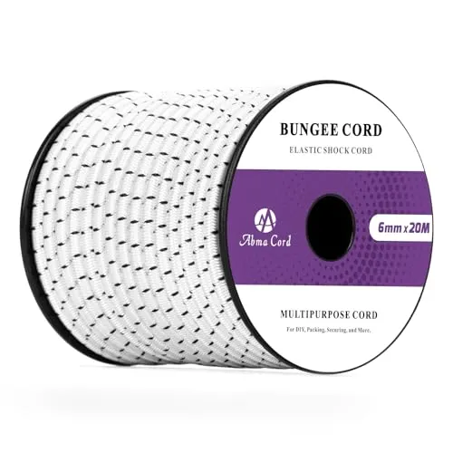Abma Cord Gummiseil Expanderseil 6mm 20M Gummischnur UV Beständig Planenseil 100% Dehnung Spannseil für Plane, Anhängerplane, Sonnensegel, Zelte, Banner - Weiss & Schwarz