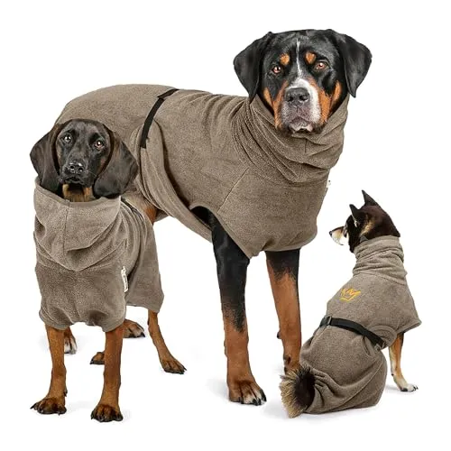Rudelkönig Hundebademantel aus 100% Baumwolle - Saugstarker Bademantel für mittelgroße Hunde - Hochwertiger Bademantel aus 100% Baumwolle für schnell trocknendes Fell. Schützt vor Kälte und Nässe, ideal für ein kuscheliges Wohlfühlgefühl nach dem Baden.