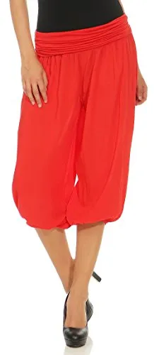 Malito – Damen Haremshose – Pumphose aus Baumwolle – Kurze Stoffhose für den Sommer – Capri Pluderhose zum Tanzen, Chillen & Yoga – knielange Hose 1483 (Rot)