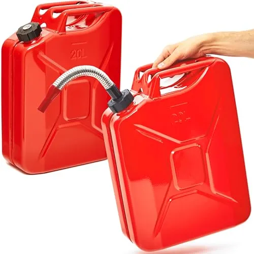 BW® Metall Benzinkanister 2x 20 Liter mit Ausgießer - Rot - Hochwertiger Reservekanister aus robustem 0,9mm Stahl, TÜV-zertifiziert und mit breitem Ausgießer für schnelles Betanken. Ideal für Benzin, Diesel und mehr.
