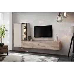 ASM-Moebel Wohnwand CLARE mit Push-Click und LED-Beleuchtung - Moderne Wohnwand in elegantem Design, inklusive LED-Beleuchtung und praktischem Push-Click-System für einfache Handhabung. Ideal für stilvolle Wohnzimmer.
