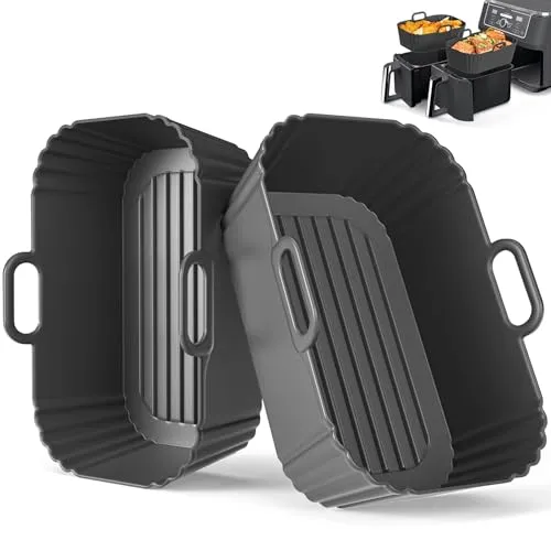 Airfryer Silikonform 2er Set für Ninja & COSORI - Ideal für Ninja Doppelfrittierkörbe und andere Heißluftfritteusen. Hitzebeständig, BPA-frei und langlebig – für müheloses Kochen und einfache Reinigung. Vielseitig einsetzbar als Backform oder Serviertablett.