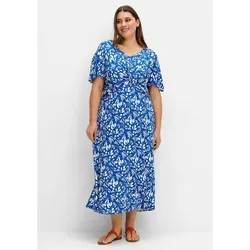 Sheego Sommerkleid Große Größen mit Knotendetail in der Taille blau 42