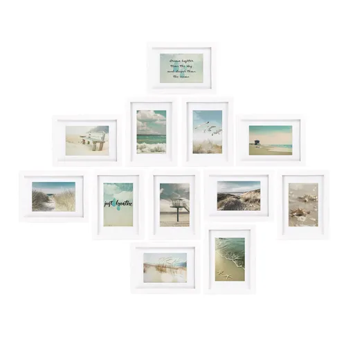 bomoe Bilderrahmen Ocean, 12tlg Set, Weiß - Einzelrahmen, stilvolles 12-teiliges Set aus MDF und Kunststoff in elegantem Weiß, perfekt für die kreative Wandgestaltung.