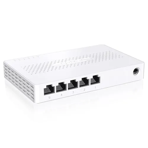 Tenda 5-Port Switch 2.5 Gigabit Unmanaged Netzwerk Switch 2.5 Gbit LAN Switch (Plug-and-Play Ethernet Switch, Lüfterlos, Wandmontage, Ideal für 2,5G NAS, Server, WiFi 6/7 AP, Gaming-PC)(SE105)