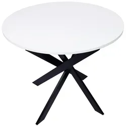 Runder Esstisch ZEN 90x90 cm, Mattweiß mit schwarzen Metallbeinen - Moderner Esstisch für bis zu 4 Personen, ideal für Esszimmer oder Küche. Hochwertige Verarbeitung in Mattweiß mit mattschwarzen Metallbeinen sorgt für elegantes Design und Funktionalität.