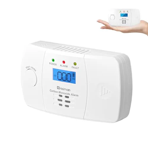 Heiman Kohlenmonoxid Melder mit LCD-Display – Elektrochemischer Sensor, 10 Jahre Gerätelebensdauer Kohlenmonoxidmelder, Austauschbare AA-Batterien, 85 dB CO-Alarm, EN 50291 Zertifiziert