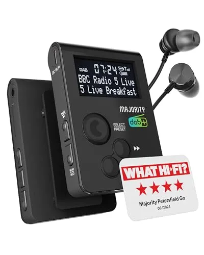 Tragbares DAB/DAB+ Digital-Radio Majority Petersfield-Go - Tragbares AM/FM Radio mit DAB/DAB+ Empfang, kompakte Größe und leichtes Design für unterwegs, ideal für Musikliebhaber und Reisende.