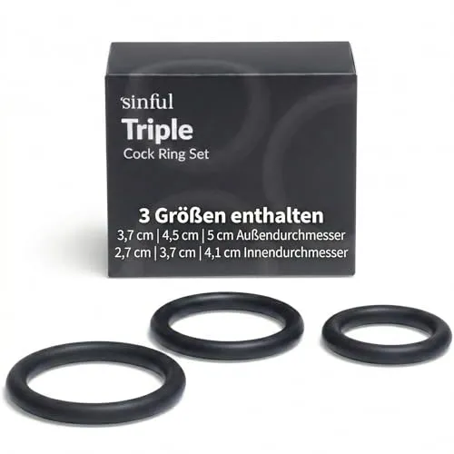 Sinful Penisring Set mit 3 Dehnbaren Penisringen aus Silikon - Erektionsförderndes, Langlebiges Cockringe Sexspielzeug für Männer - Penis Ring, Cock Ring Passend für Jede Größe Schwartz
