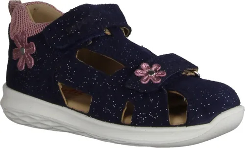 Superfit BUMBLEBEE 1-000388-8000 (24/BLAU/ROSA) - Wanderschuhe für Mädchen, weiche Veloursleder-Sandale mit Glitzer und Blumenapplikationen, ideal für ersten Schritte und Festlichkeiten, bequeme Echtleder Innensohle für höchsten Komfort.