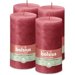Bolsius Rustik Stumpenkerzen 130/68 mm - Zartes Rot (4 Stück) - Kerzen mit 60 Stunden Brenndauer, aus 25% pflanzlichem Wachs und 75% Paraffin, für eine rußarme und gleichmäßige Brennleistung.