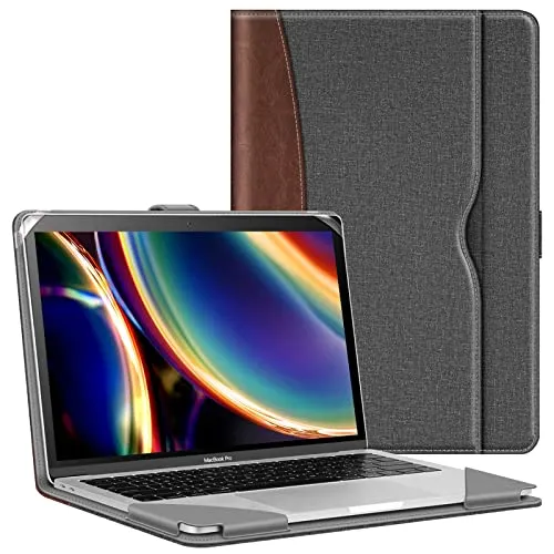 Fintie Hülle Kompatibel mit MacBook Air 13.6 (2024-2022 M3 M2), MacBook Air 13 (2020-2018 M1) / Pro 13 (2022-2016 M2 M1), Folio Book Schutzhülle mit Dokumentschlitze, Grau/Braun