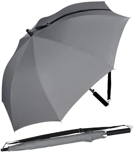 iX-brella Umhängeschirm Hands-Free - Grau - Taschenschirm mit Umhängegurt, ideal für freie Hände beim Einkaufen oder Reisen. Automatik, robust und leicht – perfekt für Damen, Herren und Jugendliche.