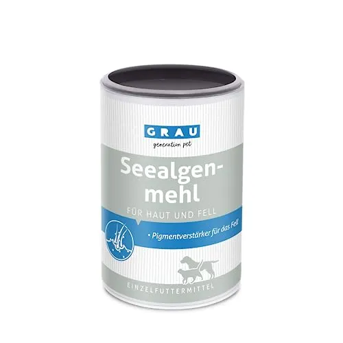 GRAU - das Original - 100% reines Seealgenmehl, für die Fellpigmentierung, für dichtes & glänzendes Fell, 1er Pack (1 x 400 g), Ergänzungsfuttermittel für Hunde & Katzen
