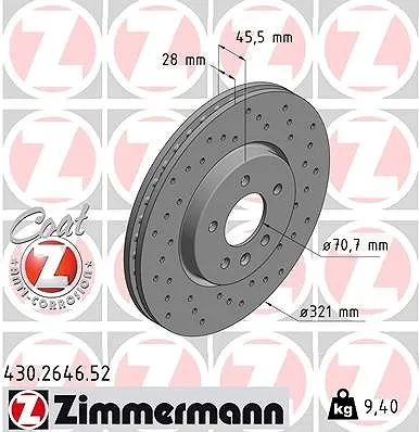 ZIMMERMANN Bremsscheibe OPEL, VAUXHALL 430.2646.52 - Bremsscheiben für optimale Bremsleistung, innenbelüftet und gelocht, ideal für die Vorderachse von OPEL und VAUXHALL, Außendurchmesser 321 mm.