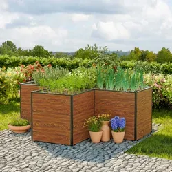 GFP Hobby Hochbeet 269 x 269 x 77 cm in Holzoptik - Hochbeet in Holzoptik für rückenschonenden Gemüseanbau, stabil aus korrosionsbeständigem Aluminium, wartungsfrei und langlebig – ideal für kreative Gärtner!