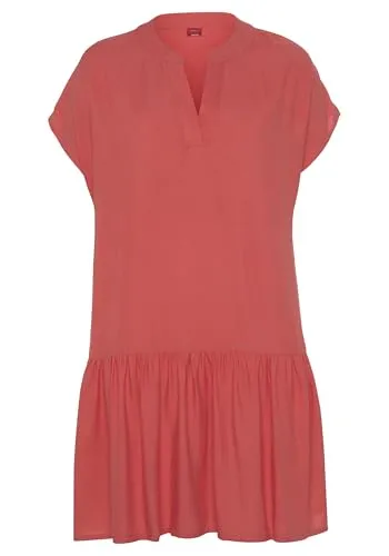 s.Oliver Blusenkleid mit Volant am Rock - Sommerkleid in legerer Form, ideal für warme Tage. Das Blusenkleid überzeugt mit breitem Volant am Saum und einem lässigen V-Ausschnitt. Aus 100% gewebter Viskose für hohen Tragekomfort.
