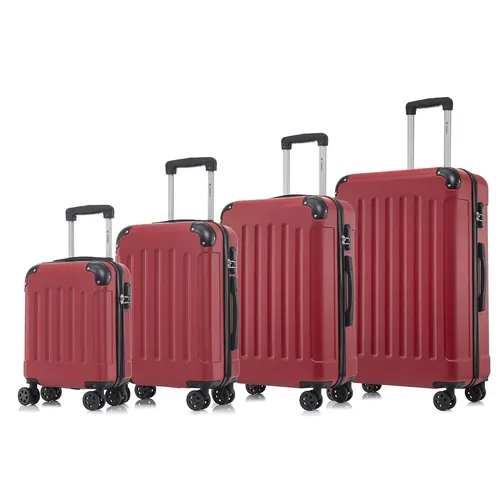 Koffer Suitcase Set - Roter Trolley Reisekoffer mit 4 Rollen - Robustes Koffer Set in Rot, ausgestattet mit einem praktischen Schloss und einem Teleskopgriff. Ideal für Reisen, sorgt für hohen Komfort und einfache Handhabung.