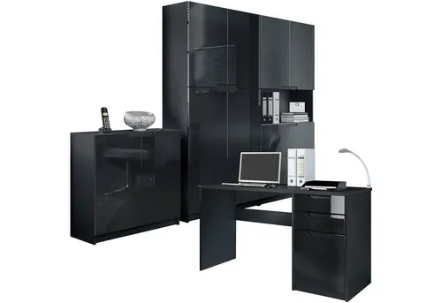 Vladon Aktenschrank Logan - Modernes Büromöbel-Set in Schwarz - Die Büroserie Logan bietet elegantes Design und Funktionalität für Home-Office und professionelle Nutzung. Robust, mit Softclose-Türen und vielfältigen Gestaltungsmöglichkeiten, ideal für jeden Arbeitsalltag.