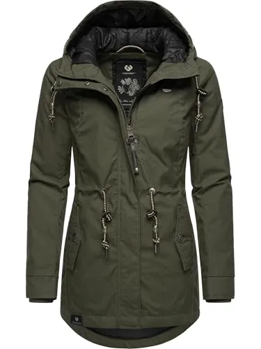 Ragwear Damen Winterjacke Monadis Black Label Intl Dark Olive Gr. XS - Funktionsjacke mit warm gefüttertem Innenfutter, wasser- und windabweisendem Oberstoff und taillierter Passform – der perfekte Begleiter für kalte Tage!