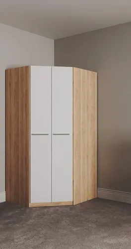 Eckkleiderschrank PRIESS "Barcelona" – Platzwunder in Weiß - Der Eckkleiderschrank »Barcelona« bietet in kompakten 95 cm Breite viel Stauraum für Kleidung und Accessoires. Das moderne Design und die pflegeleichten Oberflächen machen ihn zum idealen Möbelstück für kleine Räume.