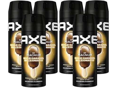 Axe Bodyspray Magnum Gold Caramel Billionaire Limited Edition - Deo ohne Aluminiumsalze mit 48 Stunden Schutz vor Körpergeruch, inspiriert von Magnum Eis – verführerischer Duft aus Karamell, Schokolade und Chai-Tee.