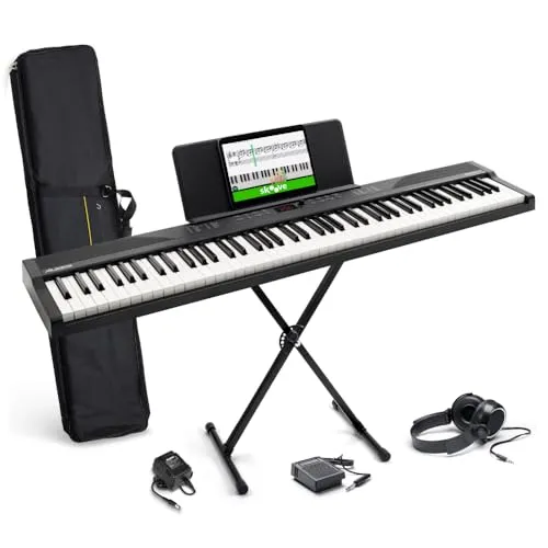 Alesis Keyboard E-Piano mit 88 Tasten, 480 Sounds, Lautsprechern, USB-MIDI, Tragetasche, Ständer, Kopfhörer, Pedal und Klavierlektionen für Anfänger