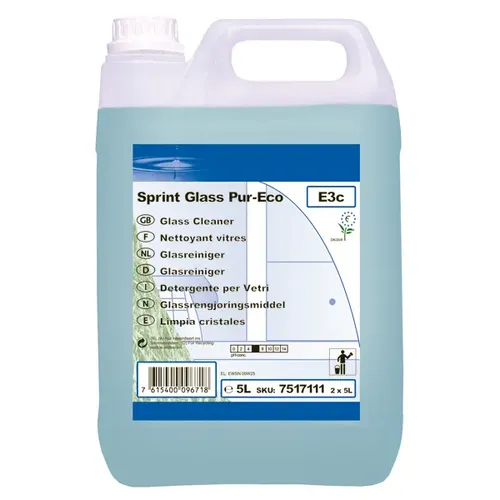 Diversey Sprint Glass Pur-Eco 5 L - Streifenfreier Glasreiniger - Reinigungsmittel für streifenfreie Reinigung von Glas und Oberflächen, sichere Rezeptur für alle wasserfesten Materialien.