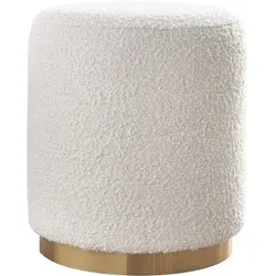 Runder Pouf AMAYA aus Wollbouclé mit goldenem Metallfuß - Eleganter Pouf mit 40 cm Durchmesser, ideal als zusätzlicher Sitz oder Fußhocker. Der hochwertige Wollbouclé-Effektstoff und der goldene Fuß verleihen jedem Raum Stil und Komfort.