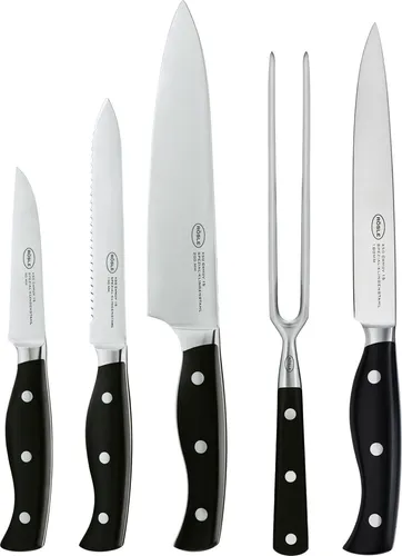 RÖSLE Besteck-Set Messer-Set PURA 5tlg mit Tranchiergabel - Hochwertiges Besteckset aus Klingenspezialstahl, inklusive Tranchiergabel für präzises Portionieren. Ideal für vielseitigen Küchengebrauch und modernes Design.