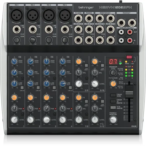 Behringer Xenyx 1202SFX - Studio- und Livemixer - Mischpulte mit 12 Kanälen, integriertem Effektor und hochwertigem Sound für professionelle Audioanwendungen in Studio und Live-Umgebungen.