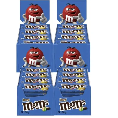 M&Ms Crispy 4x 24x 45g Schokolinsen Knusperreiskern in Milchschokolade mit Zuckerüberzug