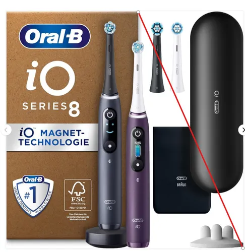 Oral-B iO Series 8 Plus Edition Doppelpack Elektrische Zahnbürste - Elektrische Zahnbürsten für Erwachsene im Doppelpack, mit 6 Geschwindigkeitsstufen und innovativer Rotationsbewegung für eine gründliche Reinigung und gesunde Zähne.