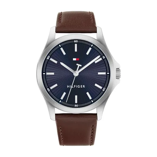Tommy Hilfiger Herren Uhr - 1710669 mit braunem Lederarmband - Armbanduhren für Herren mit präzisem Quarz-Uhrwerk, sportlich-elegantem Edelstahlgehäuse und zeitlosem braunem Lederarmband für jeden Anlass.