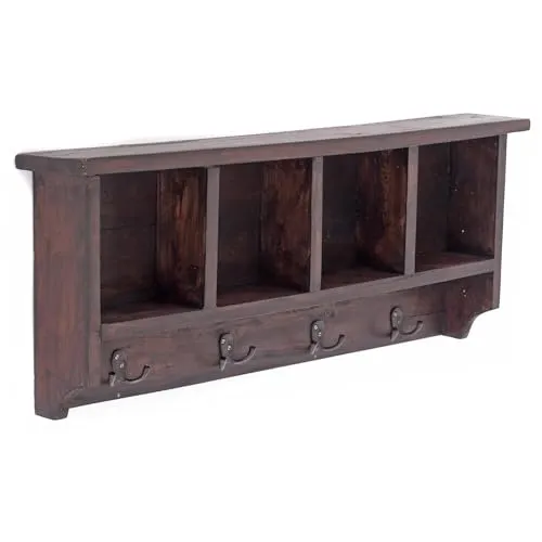 Rustikale Wandgarderobe Vintage 70 - Garderobenständer aus Recyclingholz, handgefertigt und einzigartig im Shabby Look. Mit 8 Haken und 4 Fächern ideal für Flur, Küche oder Bad.