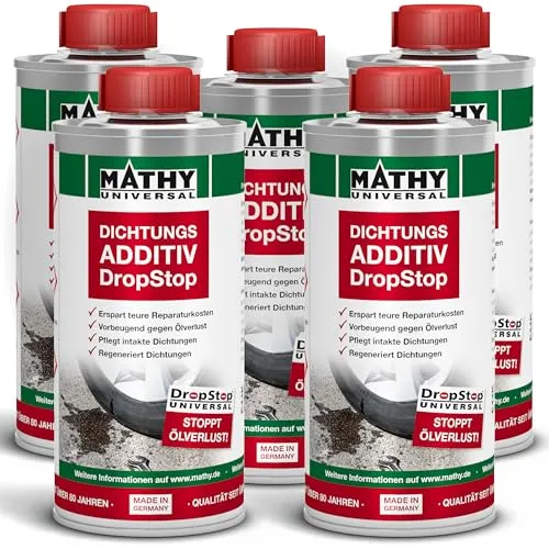 MATHY-DropStop Dichtungs-Additiv (5 x 250 ml) - Effektives Dichtungs-Additiv zur Reduzierung von Ölverlust im Motor und Getriebe. Einfache Anwendung und hohe Mischkompatibilität – ideal für Fahrzeuge über 5 Jahre.
