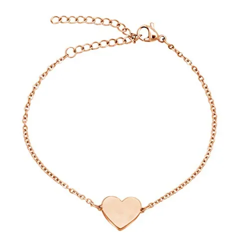 Nuoli® Damen Armband Herz Rosegold (15 + 5cm verstellbar) filigranes Herz Armkettchen für Frauen und Mädchen