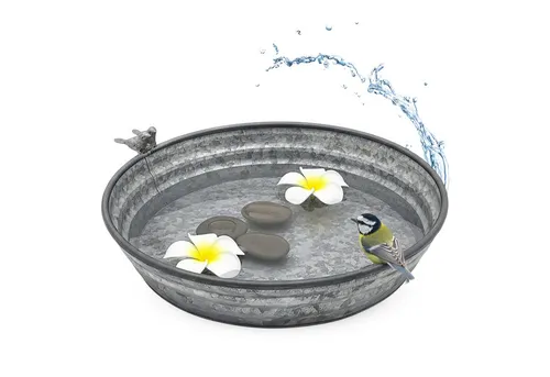 Spetebo Vogeltränke aus verzinktem Metall 6 l – vielseitig einsetzbar - Schöne Vogeltränke aus verzinktem Metall in antiker Optik, ideal als Wassertränke oder Mini-Zierteich. Wetterfest und dekorativ mit zwei Vogel-Figuren – perfekt für Garten und Balkon.