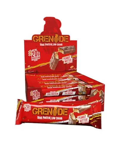Grenade Peanut Nutter Proteinriegel – Hochwertiger Snack für Sportler – 12 x 60 g - Proteinreicher Riegel mit über 20 g Protein und nur 1,7 g Zucker pro Riegel. Ideal für aktive Lebensstile und als Snack für unterwegs. Genießen Sie den köstlichen Geschmack von Nougat, Karamell und Schokolade!