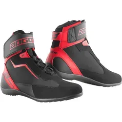 Bogotto Mix Disctrict Motorradschuhe – schwarz-rot, Größe 41 für Frauen - Motorradstiefel mit verstärktem Knöchel- und Zehenschutz sowie Schaltverstärkung, ideal für Sicherheit und Komfort auf der Straße.