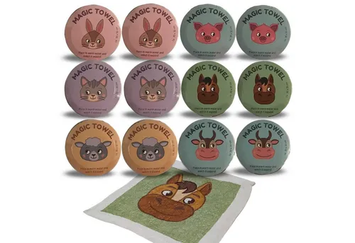 Bada Bing Handtuch Set Magisches Handtuch Kinder Zauberhandtuch Bauernhof Tiere Waschlappen, (12-St), 100% Baumwolle, Zauberhandtuch