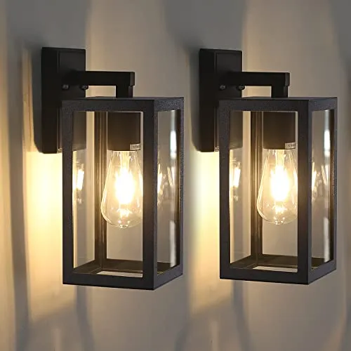 BRIMMEL Outdoor Außen Wandleuchte Aussen Wandleuchte mit klarem Glasschirm, Aluminium Aussenleuchte Außenlampe Wand, Zweier-pack Außenwandleuchte E27 IP44 Wasserdichte Mattschwarz, ohne Leuchtmittel