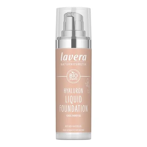 lavera Hyaluron Liquid Foundation - Cool Ivory 02 - Naturkosmetik - Vegan - seidige, leichte Textur - frei von Mineralöl - natürliche Hyaluronsäure & Bio-Mandelöl - 30 ml