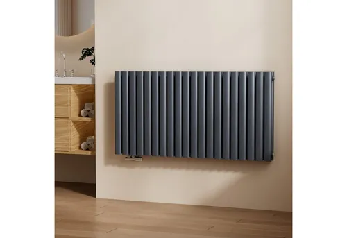 EMKE Heizkörper Design-Heizkörper Horizontal Heizung Ovales Rohr Hochleistung, 1828W Weiß / Anthrazit Horizontaler Seitenanschluss Doppellagig