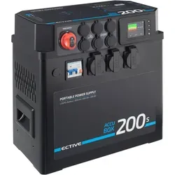 ECTIVE AccuBox 200S Powerstation 3000 Watt - Tragbare Powerstation mit 3000 W Leistung und 2560 Wh Kapazität, ideal für Camping und Notstromversorgung. Ausgestattet mit vielseitigen Anschlüssen und Bluetooth-Modul für einfache Nutzung.