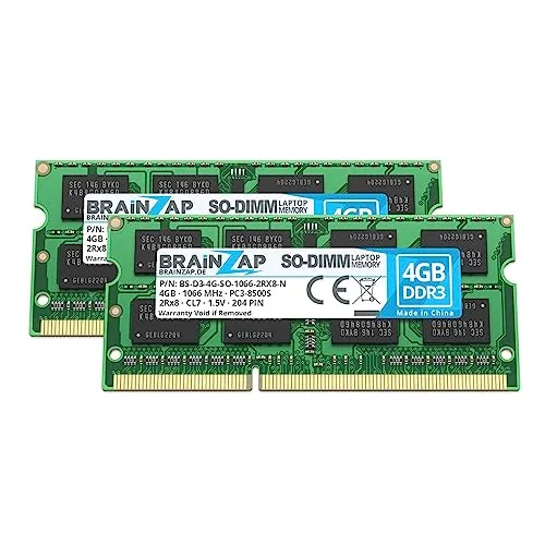 BRAINZAP 8GB DDR3 RAM SO-DIMM PC3-8500S 2Rx8 1066 MHz 1.5V CL7 Notebook Laptop Arbeitsspeicher (2X 4GB)