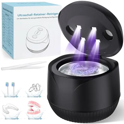 Ultraschallreinigungsgerät 45000Hz 200ML - Effektiver Reiniger für Zahnersatz und Schmuck - Effizientes Ultraschallreinigungsgerät mit 45 kHz für die gründliche Reinigung von Zahnersatz, Retainern und Schmuck. Mit digitalem Timer und zwei Reinigungsmodi für optimale Pflege. Kompakt und leise, ideal für Zuhause und unterwegs.